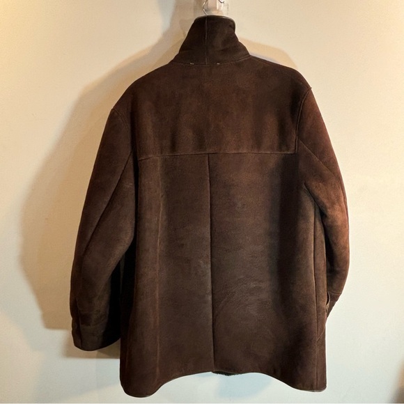 GENUINE SHEEPSKIN Sz 42 Coat Double Breasted Covered Buttons Turned Collar - Picture 7 of 10